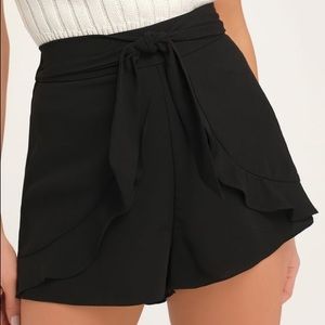 Black Ruffle Tie Front Shorts